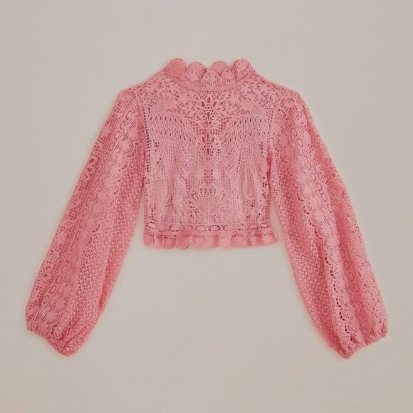 NWT L Blush pink guipure long sleeve blouse FARM RIO - Picture 1 of 13